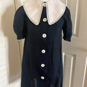 Navy Linen Dress with White Collar